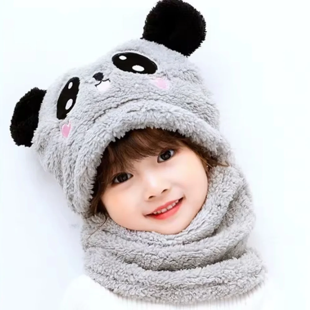 3/$20🌟 Kids Gray Plush Panda Two in One Hat and Scarf One Size